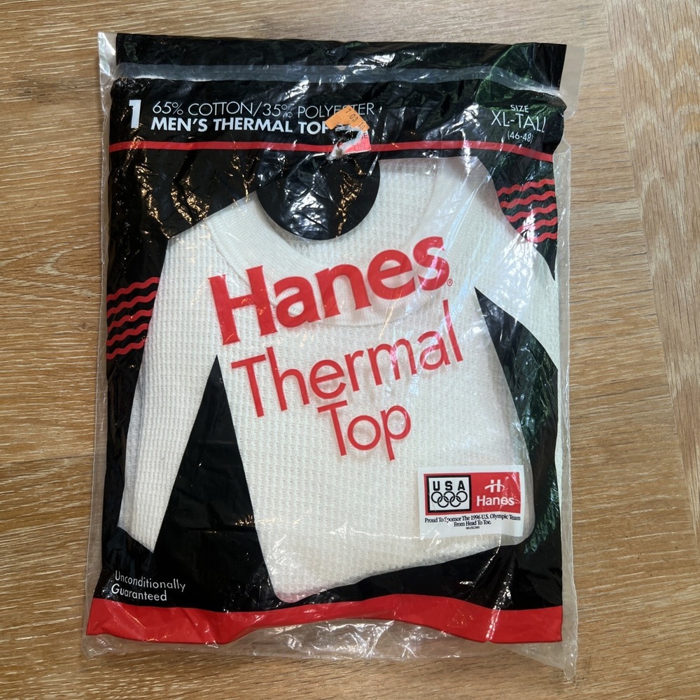 Vintage 90's Deadstock Hanes‎ Thermal Knit Top Underwear Men's XL Tall  1994 New